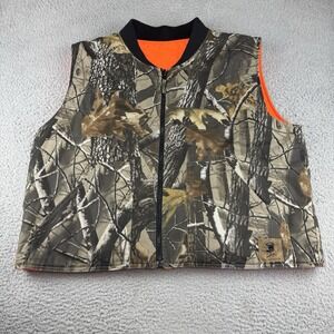 Mossy Oak Camouflage Hunting Vest Mens Orange Lined Zip Front NAHC Patch Large